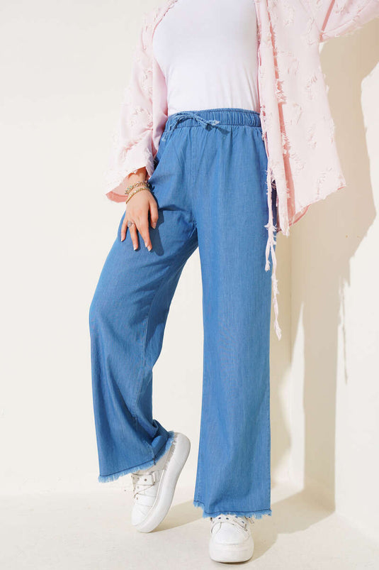 Tassel Detailed Trousers Denim Blue