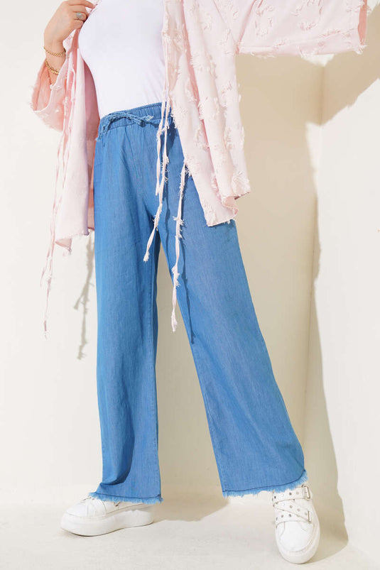 Tassel Detailed Trousers Denim Blue