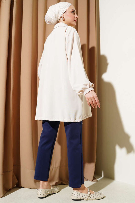 Tassel Stone Zippered Cape Beige