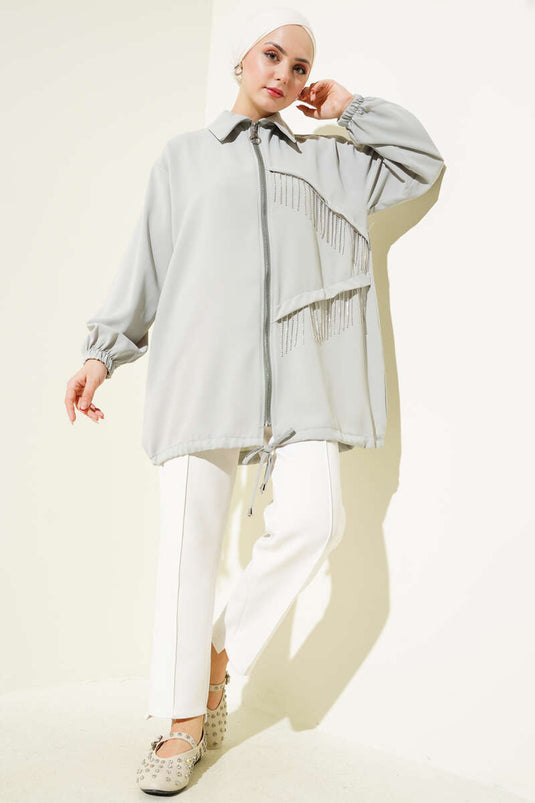 Tassel Stone Zippered Cape Mint
