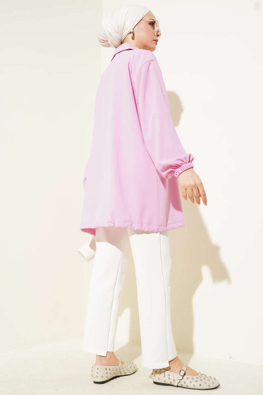 Tassel Stone Zippered Cape Pink
