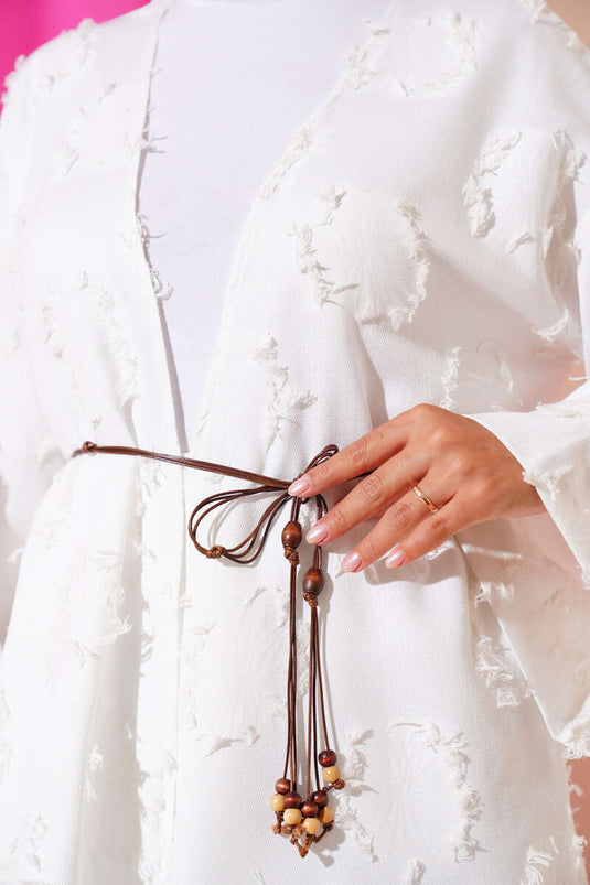 Tasseled Rope Belted Two Piece Suit White