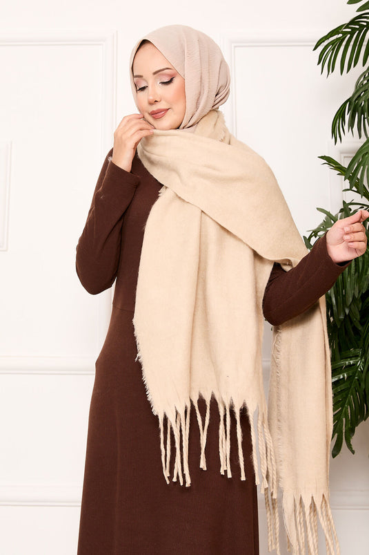Fringed Shoulder Shawl Beige