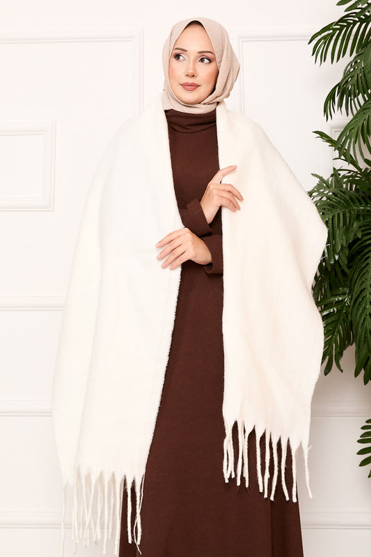 Tasselled Shoulder Shawl Ecru