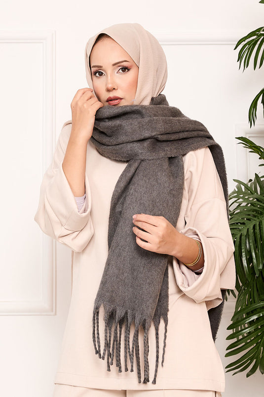 Tasselled Shoulder Shawl Fume