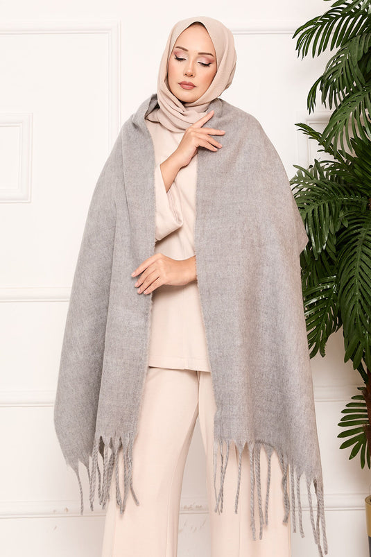 Gray Tasselled Shoulder Shawl
