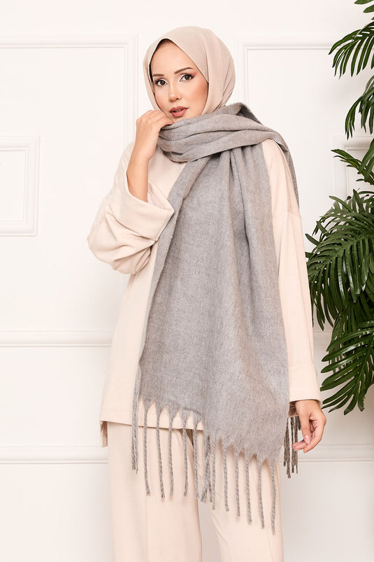 Gray Tasselled Shoulder Shawl