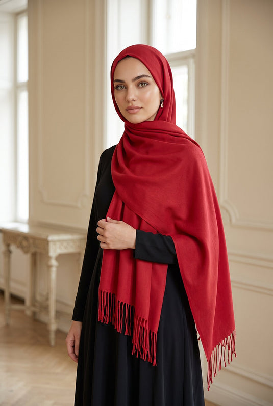 Rote Schulter-Schal Mit Fransen