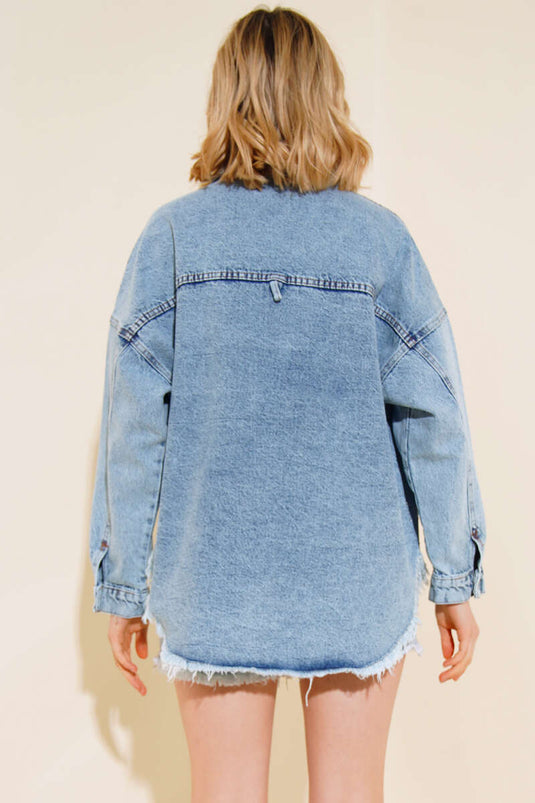 Jeansjacke mit Quasten und Strasssteinen, Snow Wash