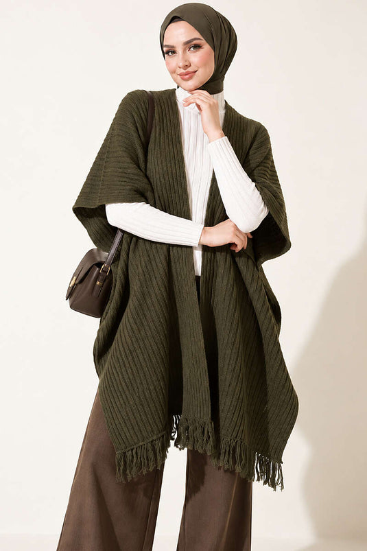 Écharpe À Épaules En Tricot Avec Capuche Kaki
