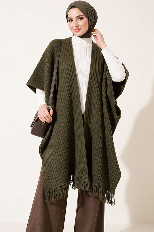 Écharpe À Épaules En Tricot Avec Capuche Kaki
