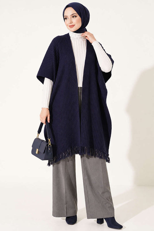 Fringed Trui Schouder Sjaal Navy