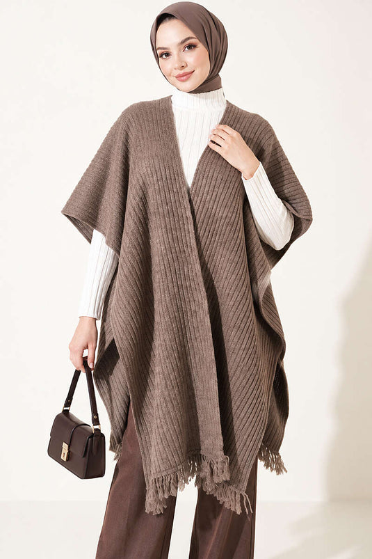 Écharpe À Épaules En Tricot Avec Franges, Mink