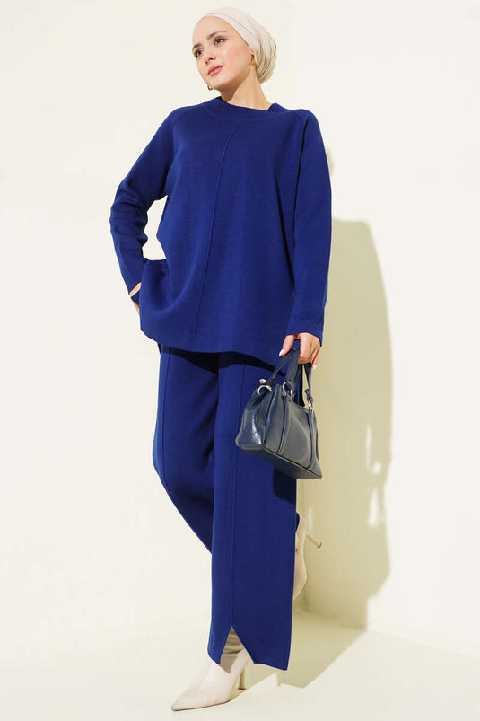 Dikiş Detaylı Basic Triko İkili Takım Lacivert