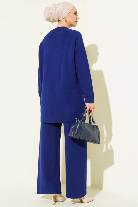 Dikiş Detaylı Basic Triko İkili Takım Lacivert