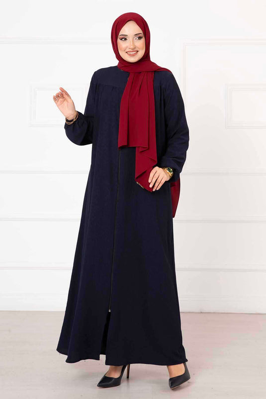 Abaya froncée coupe confortable bleu marine