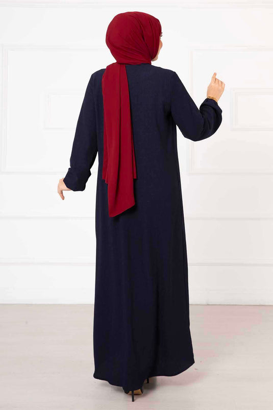 Abaya froncée coupe confortable bleu marine