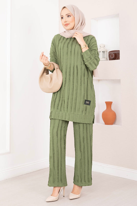 Comfort Fit Pants Two-Piece Set Khaki