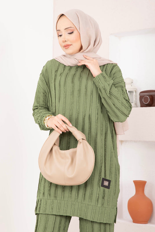Comfort Fit Pants Two-Piece Set Khaki