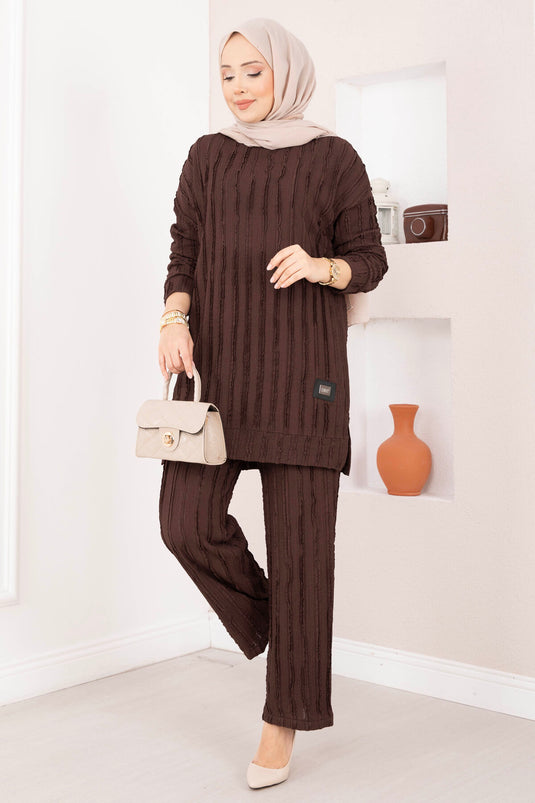 Ensemble Deux Pièces avec Pantalon Coupe Confortable Marron