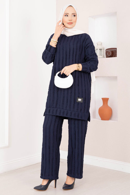 Zweiteiliges Set mit bequemer Hose in Marineblau
