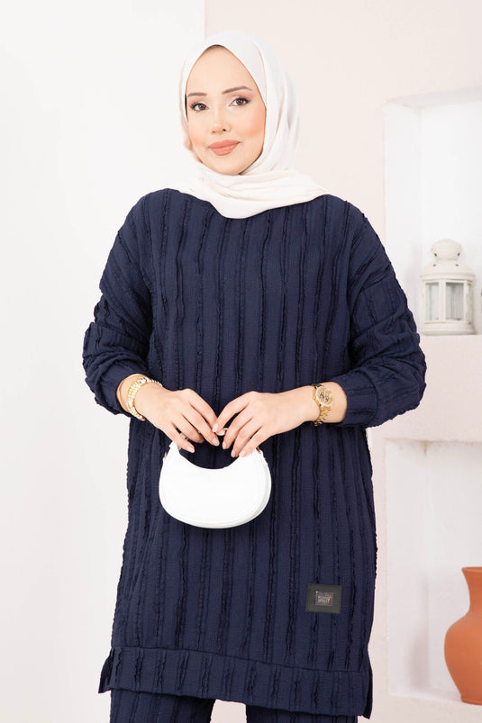 Zweiteiliges Set mit bequemer Hose in Marineblau