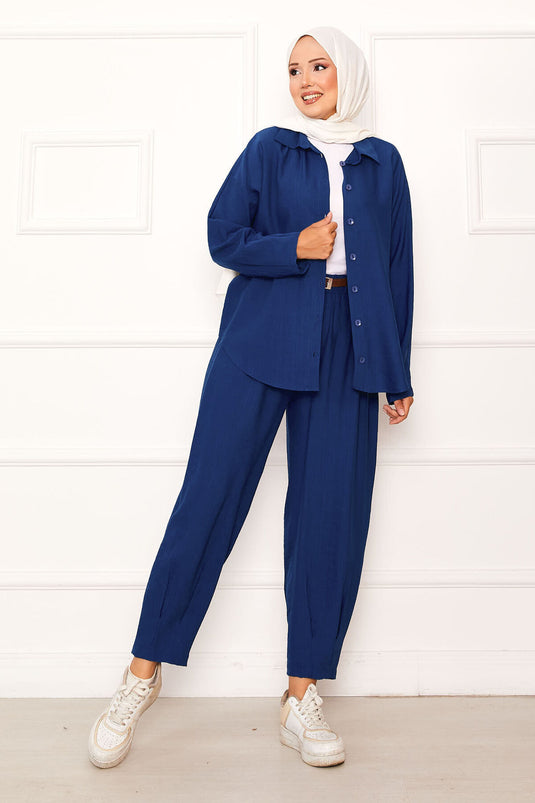Rahat Kalıp Şalvar Pantolonlu Takım İndigo