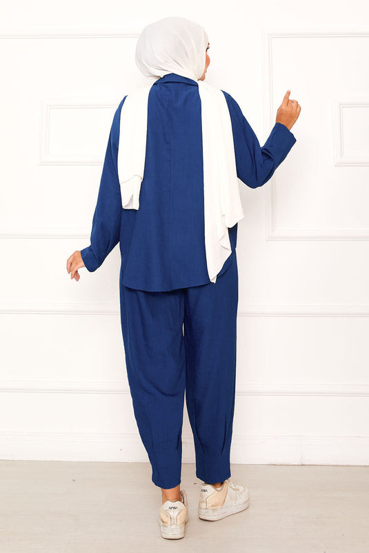 Rahat Kalıp Şalvar Pantolonlu Takım İndigo