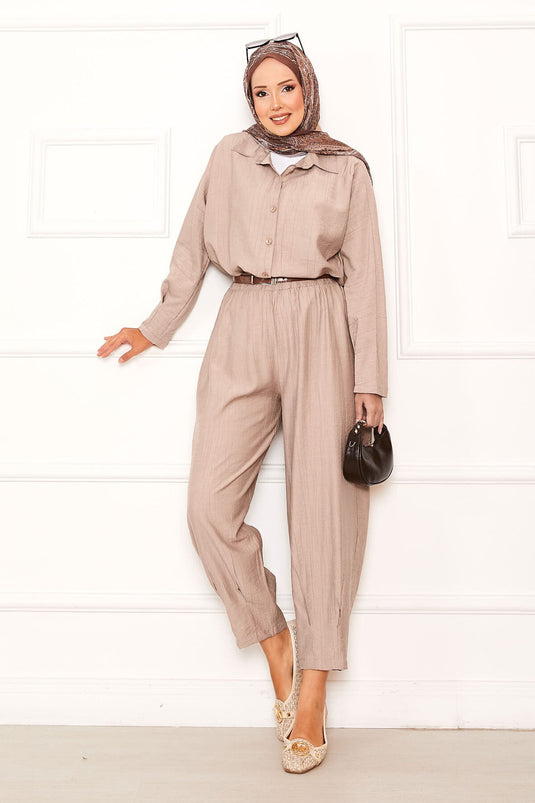 Tailleur pantalon Shalwar coupe décontractée, couleur pierre