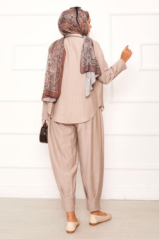 Tailleur pantalon Shalwar coupe décontractée, couleur pierre