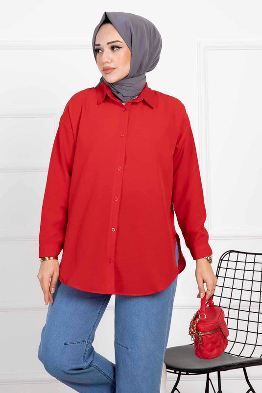 Chemise Hijab Coupe Confortable Rouge