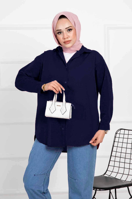 Chemise Hijab Coupe Confortable Bleu Marine