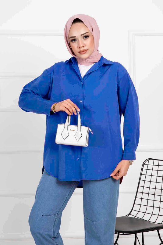 Chemise Hijab Coupe Confortable Bleu