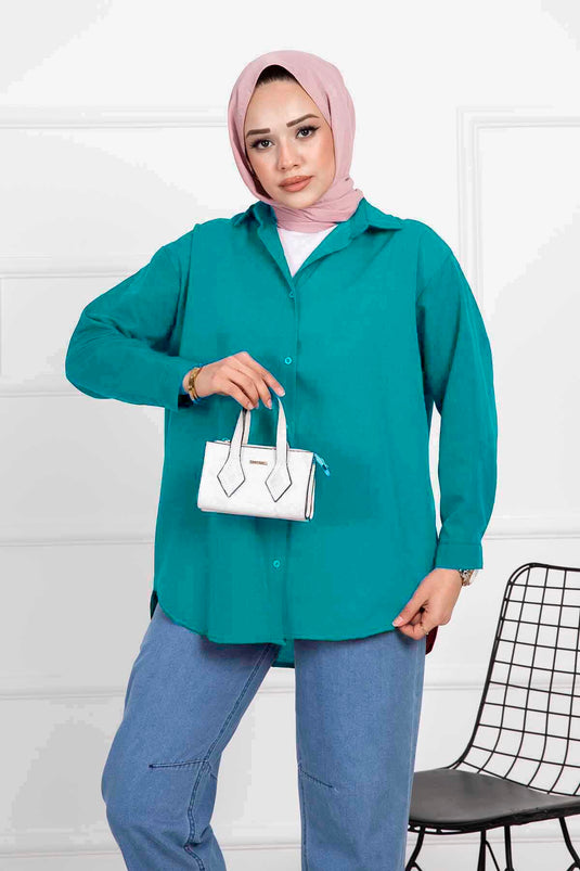 Chemise Hijab Coupe Confortable Turquoise