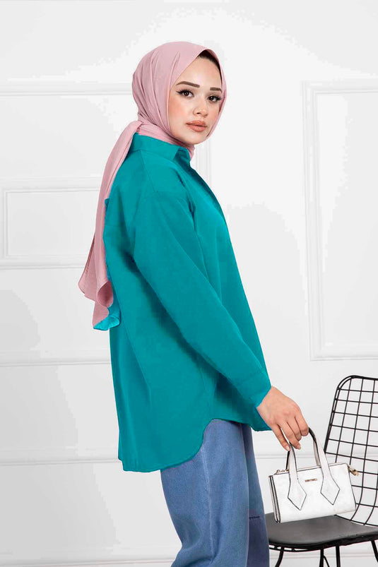 Chemise Hijab Coupe Confortable Turquoise