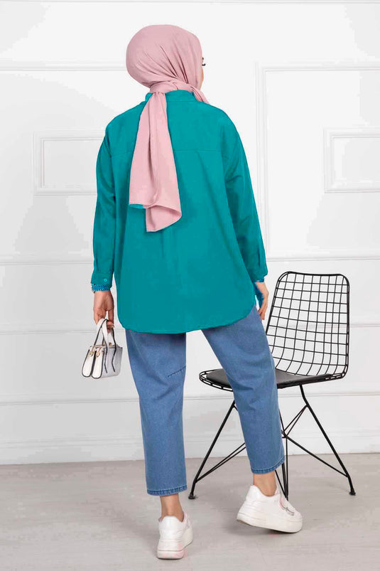 Chemise Hijab Coupe Confortable Turquoise