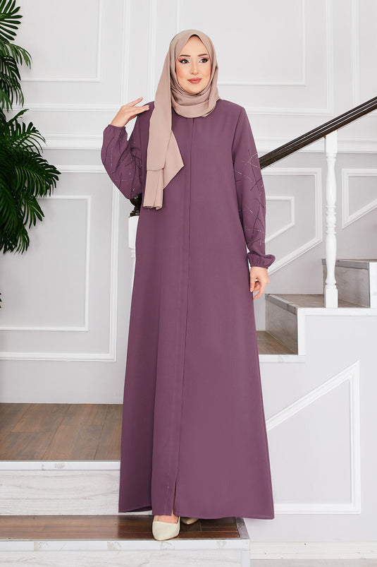 Ravza Ärmel Steinbesetzter Hijab Abaya Rose Dusty