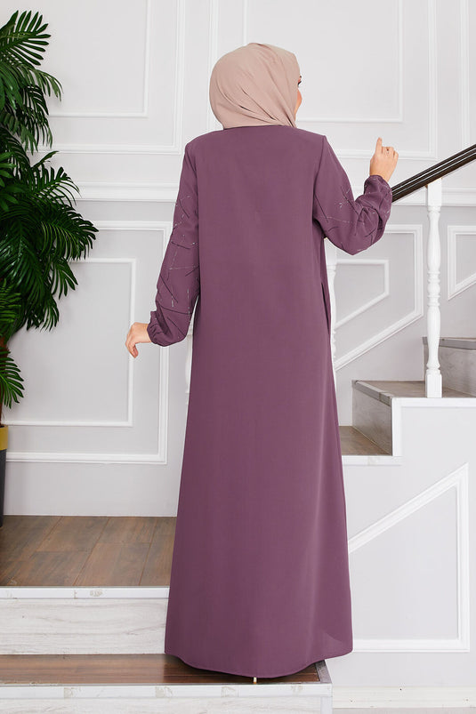 Ravza Ärmel Steinbesetzter Hijab Abaya Rose Dusty