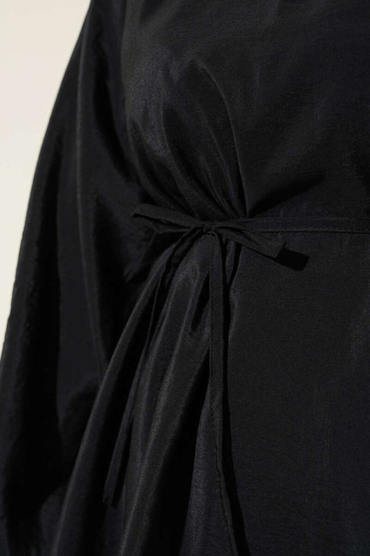 Tunique à manches ballon raglan avec ceinture en corde noire