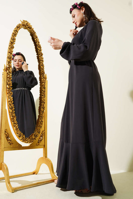 Raglan Sleeve Chain Belted Dress Anthracite