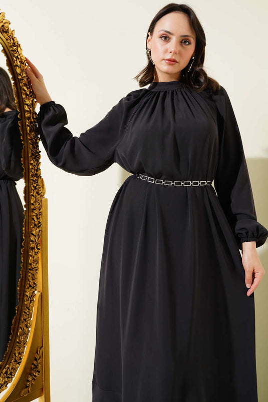 Raglan Sleeve Chain Belted Dress Anthracite