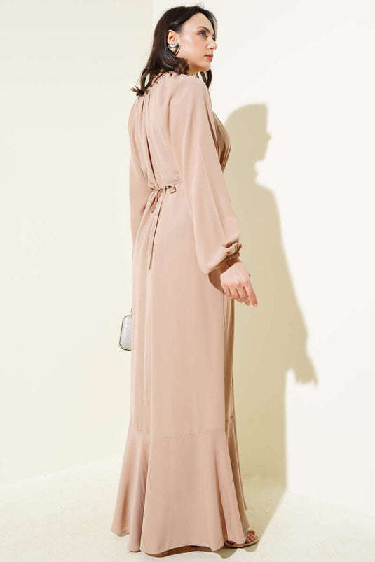 Raglan Sleeve Chain Belted Dress Beige