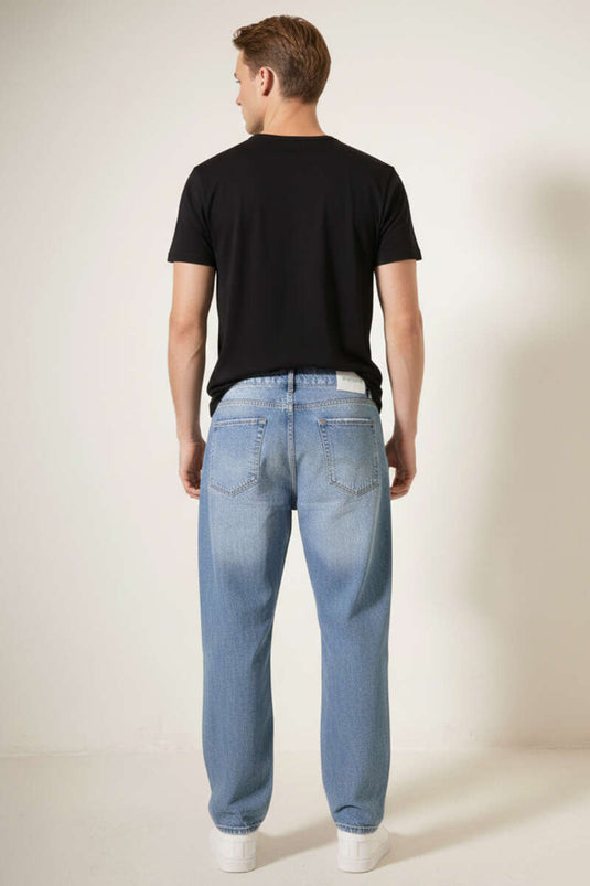 Regular Fit Bol Erkek Kot Pantolon Açık Mavi