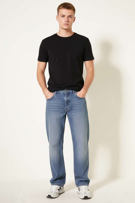 Regular Fit Bol Erkek Kot Pantolon Mavi