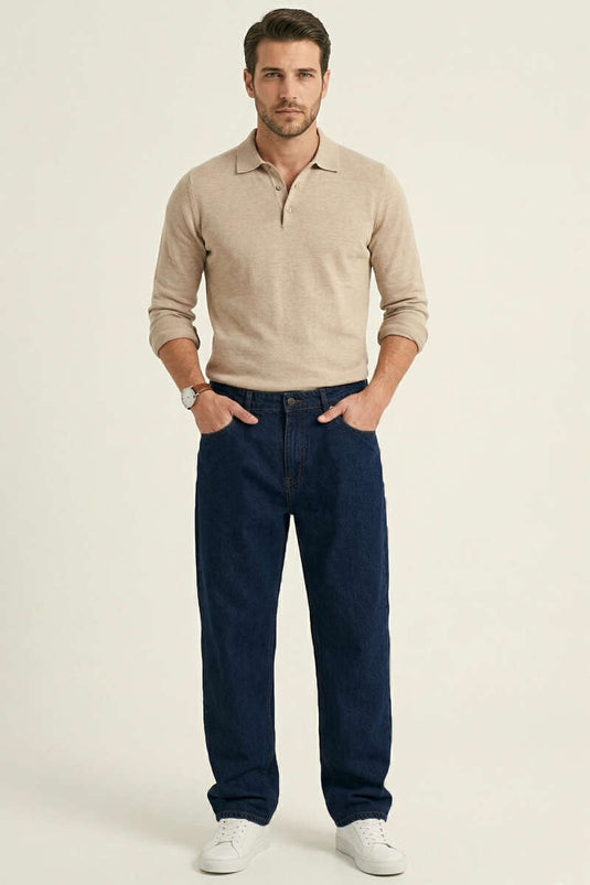 Regular Fit Men's Jeans with Pockets Navy Blue