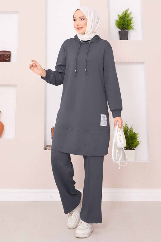 بدلة حجاب من قطعتين مع قلنسوة من ريلاكس إمبليم، لون دخاني