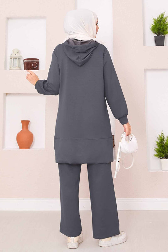 بدلة حجاب من قطعتين مع قلنسوة من ريلاكس إمبليم، لون دخاني