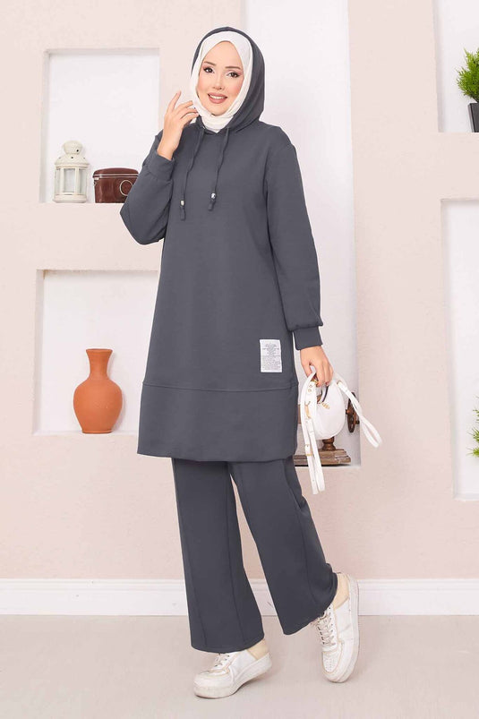 بدلة حجاب من قطعتين مع قلنسوة من ريلاكس إمبليم، لون دخاني