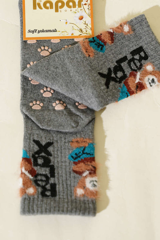 Relax Printed Bearded Ankle Socks Gray