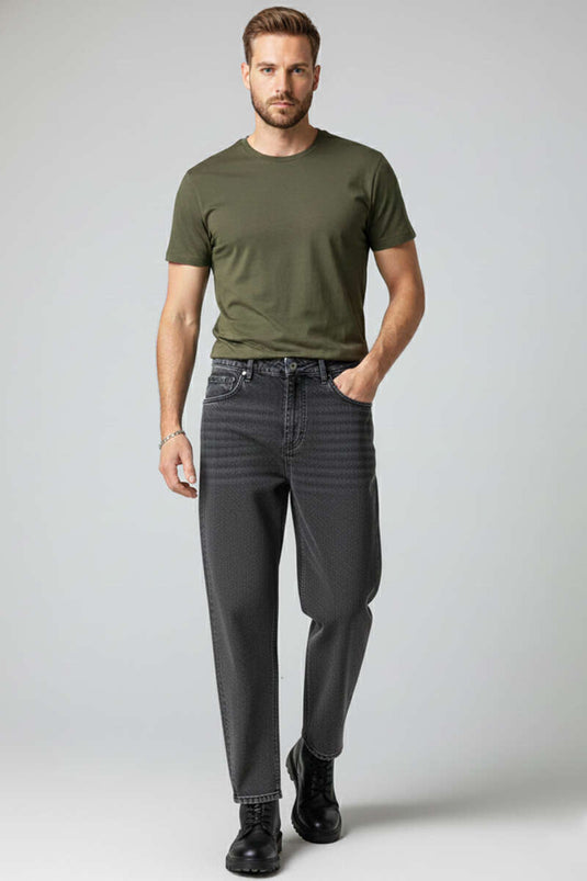 Relaxed Fit Men's Denim Trousers Black
